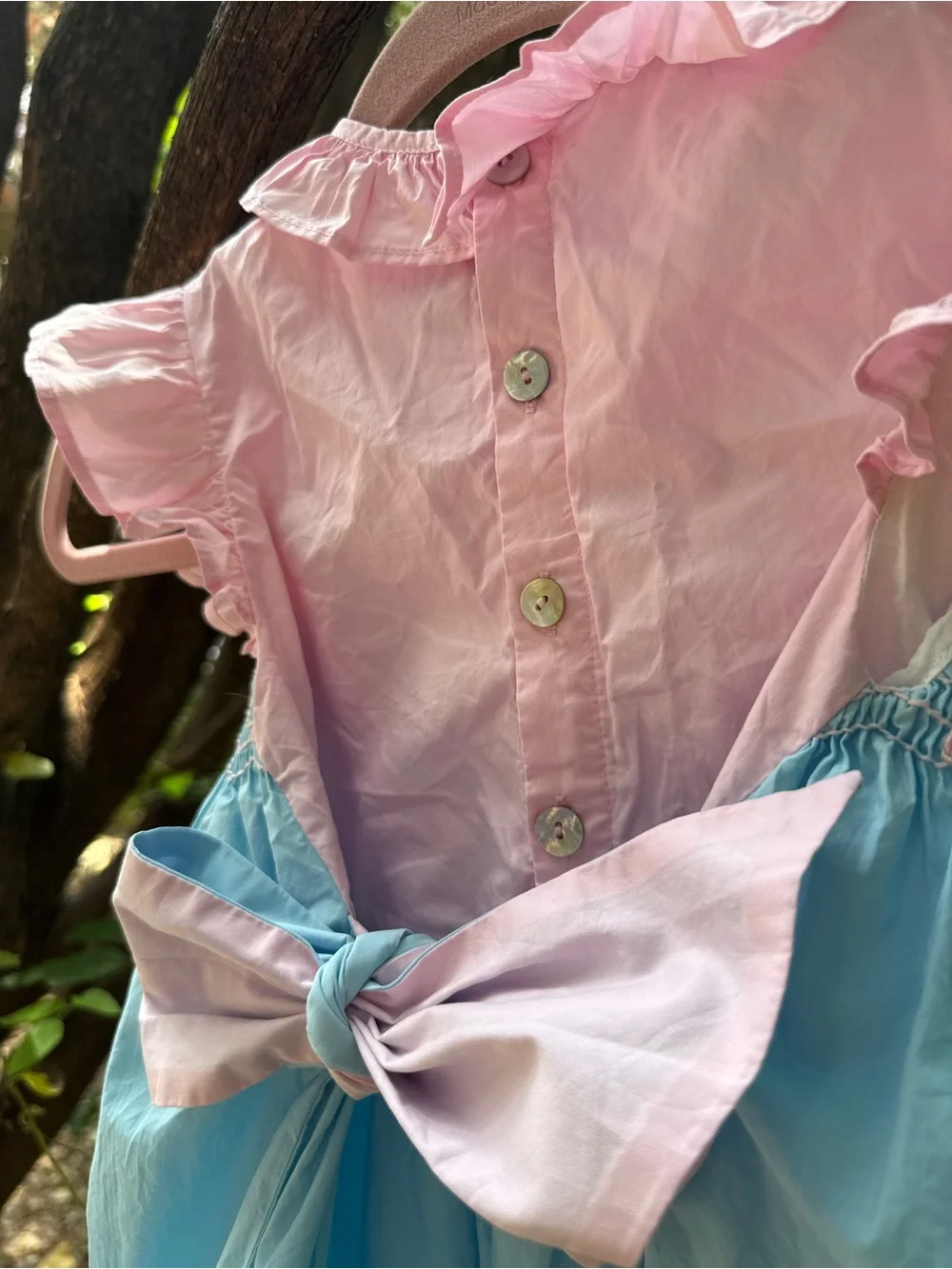 Girls Pink & Light Blue Smocked Ruffle Dress